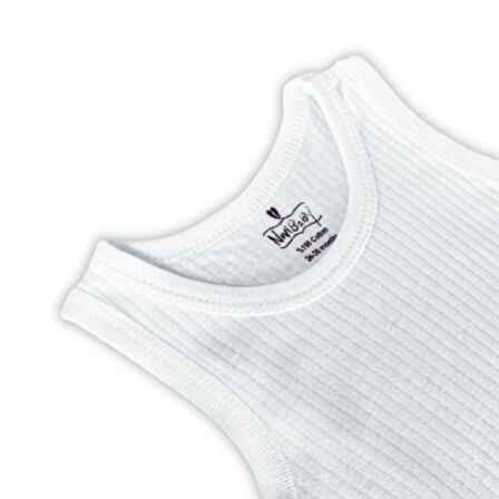 Novibaby 12-18 Ay Ribana Bebek Atlet Body Zıbın Beyaz Raporlu Çıtçıtlı 100% Pamuk 