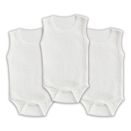 Novibaby 3'lü 0-3 Ay Ribana Bebek Atlet Body Zıbın Beyaz Raporlu Çıtçıtlı 100% Pamuk 