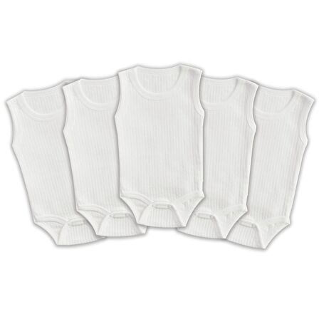 Novibaby 5'li 24-36 Ay Ribana Bebek Atlet Body Zıbın Beyaz Raporlu Çıtçıtlı 100% Pamuk 