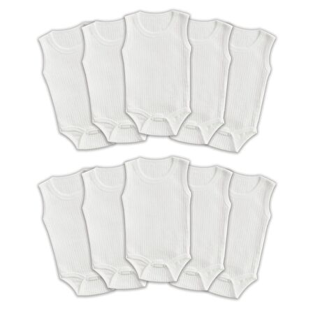 Novibaby 10'lu 0-3 Ay Ribana Bebek Atlet Body Zıbın Beyaz Raporlu Çıtçıtlı 100% Pamuk 