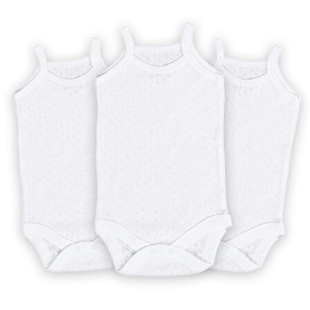 Novibaby 3'lü 0-3 Ay Jakarlı İp Askılı Beyaz Bebek Atlet Body Zıbın Çıtçıtlı 100% Pamuk 