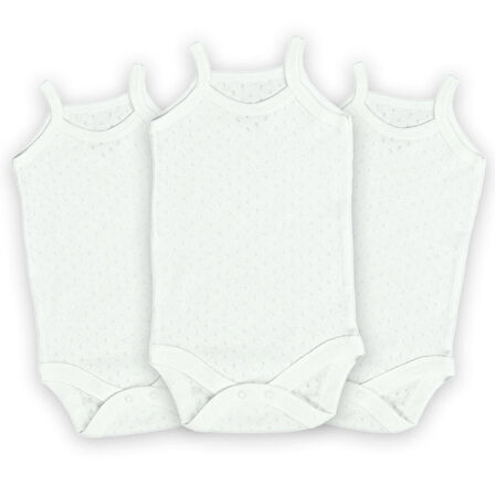 Novibaby 3'lü 0-3 Ay Jakarlı İp Askılı Ekru Bebek Atlet Body Zıbın Çıtçıtlı 100% Pamuk 