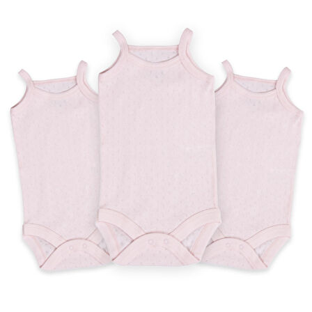 Novibaby 3'lü 3-6 Ay Jakarlı İp Askılı Pembe Bebek Atlet Body Zıbın Çıtçıtlı 100% Pamuk 