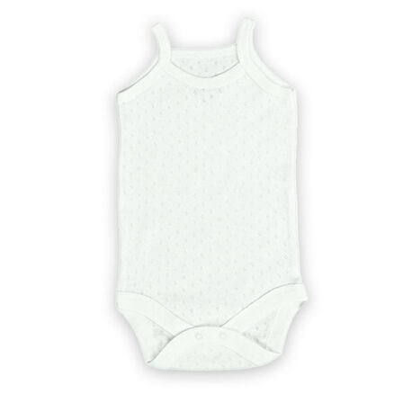 Novibaby 3'lü 9-12 Ay Jakarlı İp Askılı Beyaz Ekru Pembe Bebek Atlet Body Zıbın Çıtçıtlı 100% Pamuk 