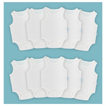Novibaby 10'lu Bebek Atlet Body Zıbın Çıtçıtlı Ekru 100% Pamuk Yenidoğan - Ekru Bebek Body Zıbın