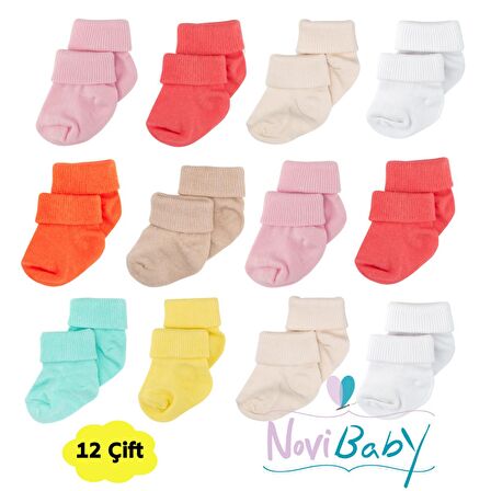 Novibaby 12'li Bambu Yenidoğan Bebek Çorap I New Girl I Kız Erkek Bebek Çorabı