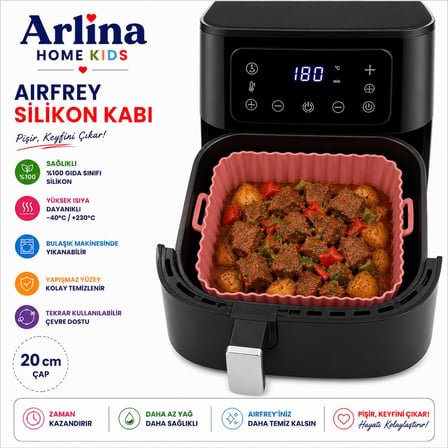 20 Cm Kare Model  Isıya Dayanıklı Yıkanabilir Silikon Airfryer Pişirme Matı