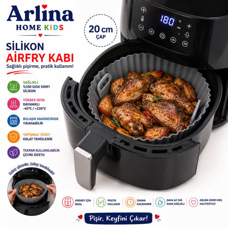 20 Cm Yuvarlak Model  Isıya Dayanıklı Yıkanabilir Silikon Airfryer Pişirme Matı