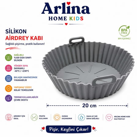 20 Cm Yuvarlak Model  Isıya Dayanıklı Yıkanabilir Silikon Airfryer Pişirme Matı
