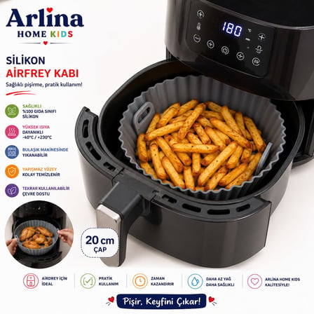 20 Cm Yuvarlak Model  Isıya Dayanıklı Yıkanabilir Silikon Airfryer Pişirme Matı
