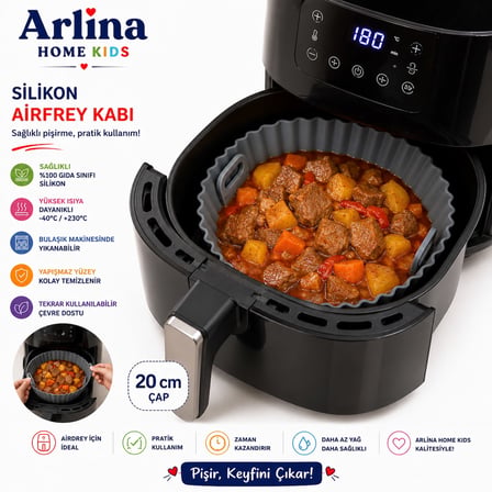 20 Cm Yuvarlak Model  Isıya Dayanıklı Yıkanabilir Silikon Airfryer Pişirme Matı