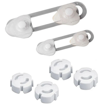 BUFFER® 6 Parça Çocuk Güvenlik 3'lü Seti-2 Boy Çekmece,Dolap Kilidi ve 4 Adet Priz İçi Güvenlik Düğm