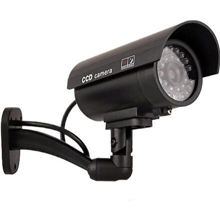 Petinka® Duvara Monte Edilebilen Kırmızı Işıklı Siyah Sahte Güvenlik Kamerası Fake Kamera