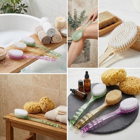 BUFFER® Plastik Saplı Vücut Temizleme Fırçası - Çok Amaçlı Sırt ve Vücut İçin Banyo ve Duş Kese Apar