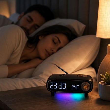 BUFFER® Retro Bluetooth Hoparlör, FM Radyo, LED Işıklı Dijital Masa Saati ve Termometre, Çok Fonksiy