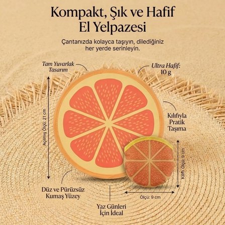 BUFFER® Portakal Dilimi Desenli Pratik Katlanabilir El Yelpazesi – Kılıflı Yuvarlak Portatif Otomati