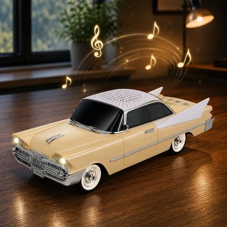 BUFFER® Retro Klasik Araba Bluetooth Hoparlör, Işıklı Nostaljik Radyo, Uzun Gövdeli Klasik Otomobil 