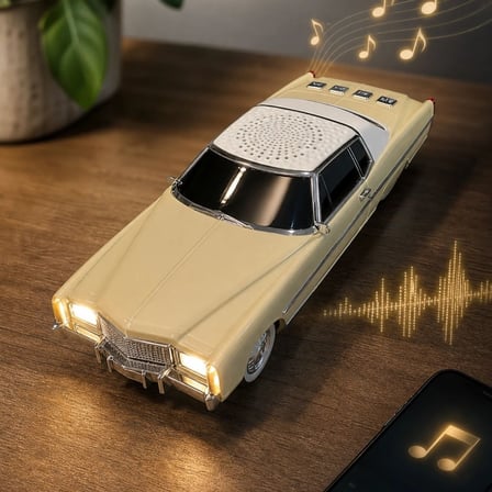 BUFFER® Retro Amerikan Klasik Araba Bluetooth Hoparlör, Işıklı Nostaljik Radyo ve Kablosuz Müzik Çal