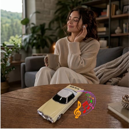 BUFFER® Retro Amerikan Klasik Araba Bluetooth Hoparlör, Işıklı Nostaljik Radyo ve Kablosuz Müzik Çal
