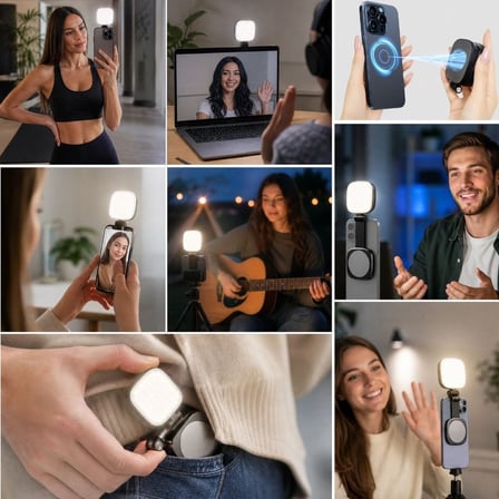 BUFFER® Çıkarılabilir Ayna Özellikli Manyetik Cep Telefonu LED Video Işığı, 5 Farklı Işık Modu ve 5 