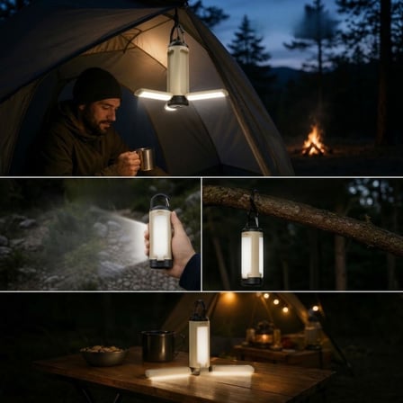 BUFFER® 3 Kanatlı Açılabilir LED Kamp Feneri, Kancalı 3 Modlu Kamp Lambası ve 3 Modlu El Feneri