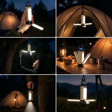 BUFFER® 3 Kanatlı Açılabilir LED Kamp Feneri, Kancalı 3 Modlu Kamp Lambası ve 3 Modlu El Feneri