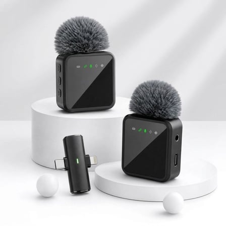 BUFFER® 2'li Kablosuz Yaka Mikrofonu, Lightning ve Type-C Uyumlu Gürültü Azaltmalı Telefon Mikrofon 