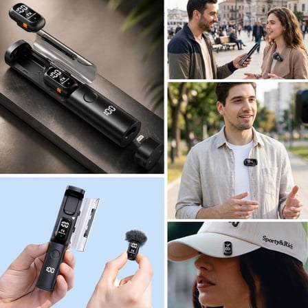 BUFFER®2'li Kablosuz Yaka Mikrofonu, Type-C Uyumlu, Gürültü Engelleme Özellikli ve Tripod'a Takılabi