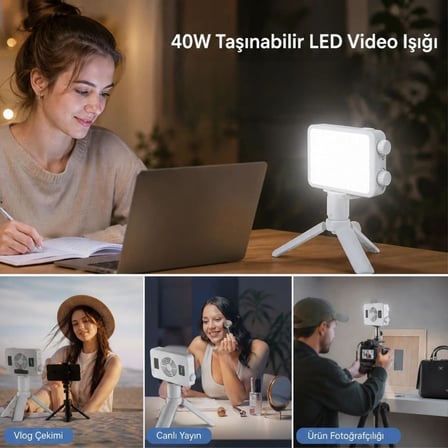BUFFER® 40W Taşınabilir LED Video Işığı, CRI 95+ 3000-7000K Ayarlanabilir Kamera ve Fotoğraf Işığı, 