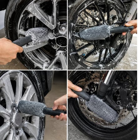 BUFFER® Mikrofiber Jant Temizleme Fırçası Yumuşak Çizmez Saplı Araba Motosiklet Lastik Yıkama Bakım 