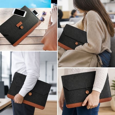 BUFFER® 15.6 İnç Düğmeli Keçe Laptop ve Evrak Çantası, Notebook Bilgisayar ve Dosya Taşıma Çantası