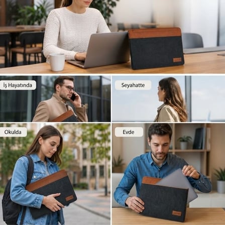 BUFFER® 15.6 İnç Mıknatıslı Keçe Laptop ve Evrak Çantası, Notebook Bilgisayar ve Dosya Taşıma Çantas