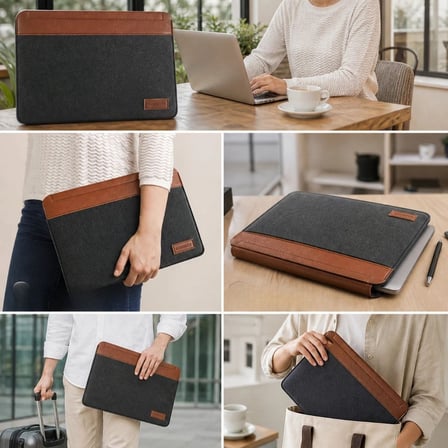 BUFFER® 15.6 İnç Mıknatıslı Keçe Laptop ve Evrak Çantası, Notebook Bilgisayar ve Dosya Taşıma Çantas