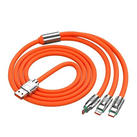 BUFFER® 3 in 1 Type-C + Micro Usb + Lightning Hızlı Şarj Kablosu Silikon Kablo 1 Metre