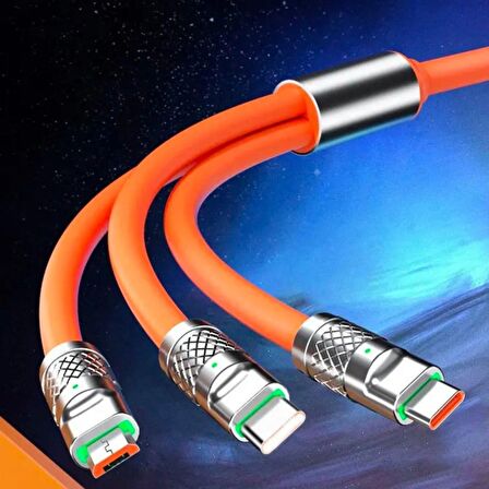 BUFFER® 3 in 1 Type-C + Micro Usb + Lightning Hızlı Şarj Kablosu Silikon Kablo 1 Metre