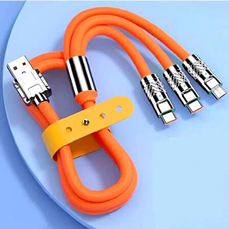 BUFFER® 3 in 1 Type-C + Micro Usb + Lightning Hızlı Şarj Kablosu Silikon Kablo 1 Metre