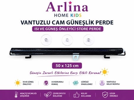 Güneşten Koruyan Ayarlana Bilir Tüm Araçlara Ve Ev Camlarına Uyumlu Vantuzlu Pencere Perdesi  50*125