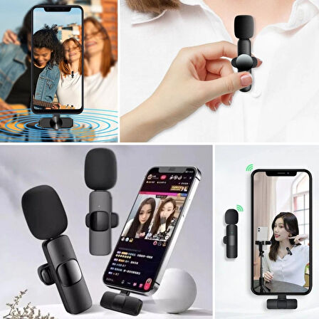 BUFFER® Type C Uyumlu İphone Dönüştürücülü Kablosuz Yaka Mikrofonu Android ve İphone Uyumlu