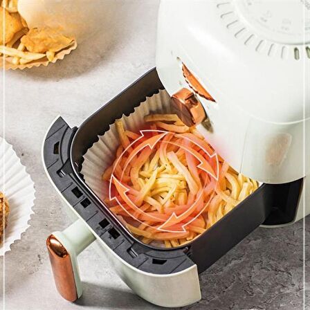 BUFFER® 50 Adet 20 cm Air Fryer Pişirme Kağıdı Tek Kullanımlık Yağ Geçirmez Yuvarlak Tabak Model PVC