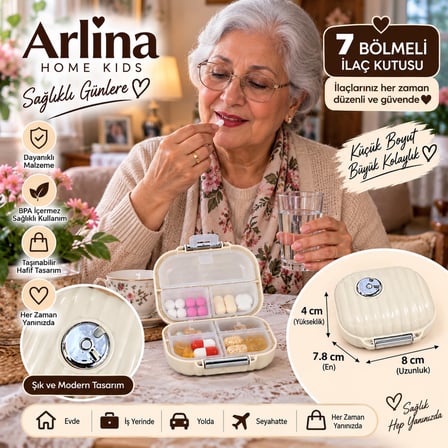 Arlina Home Kids 7 Bölmeli İlaç Kutusu Taşınabilir Seyahat Boy