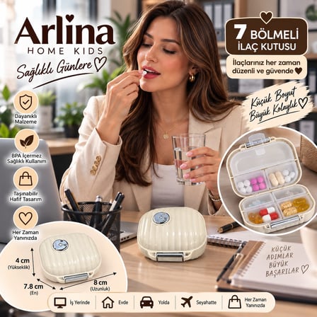 Arlina Home Kids 7 Bölmeli İlaç Kutusu Taşınabilir Seyahat Boy