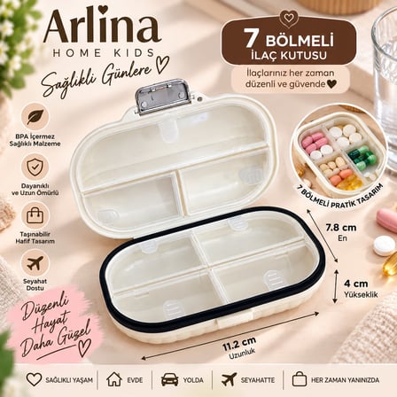 Arlina Home Kids 7 Bölmeli İlaç Kutusu Taşınabilir Seyahat Tipi Düzenleyici