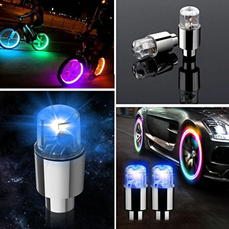BUFFER® Araç ve Bisiklet İçin 2’li Mavi LED Hava Valfi Işık Kapakları–Gece Parlayan Lastik Lambası