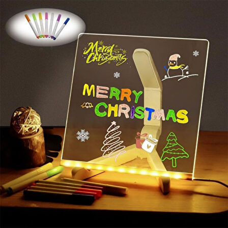 BUFFER® LED Işıklı Kendiliğinden Renkli Fosforlu Kalemli Kare Yazı Panosu 20x20 cm