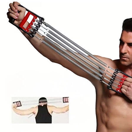 BUFFER® Göğüs Genişletme ve Kuvvet Egzersiz Aleti – 5 Yaylı 5 Kademeli Ayarlanabilir Fitness ve Kuvv