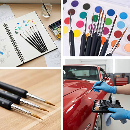 BUFFER®10 Adet Hobi ve Araba Rötüş Fırça Seti – İnce Detay Boyama, Model Yapımı ve Araç Çizik Giderm