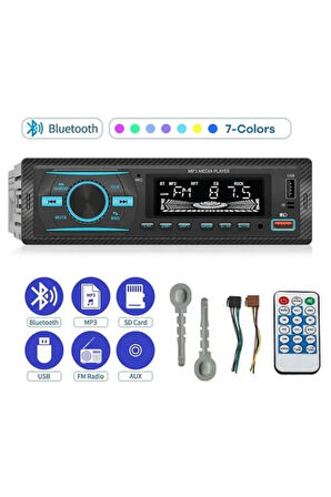BUFFER® 7 Farklı Renkli Oto Teyp - Bluetooth & USB & AUX & FM Destekli Araç İçi Radyo