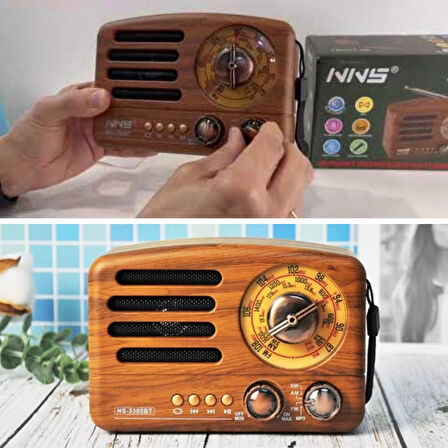 BUFFER® Küçük Boy Retro, Nostaljik, Ahşap Tasarım Bluetooth Hoparlörlü, Şarjlı, Taşınabilir Büyük Dö