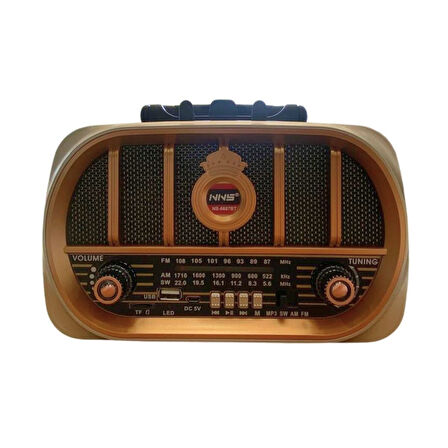BUFFER® Orta Boy Retro, Nostaljik, Ahşap Tasarım Bluetooth Hoparlörlü, Şarjlı, Taşınabilir Oval Ön Y