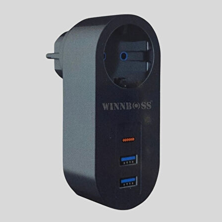 BUFFER® 2 USB,1 TYPE-C Girişli 1'li Çocuk Korumalı,Isıya Karşı Dayanıklı 2500Watt Termal Akım Koruma